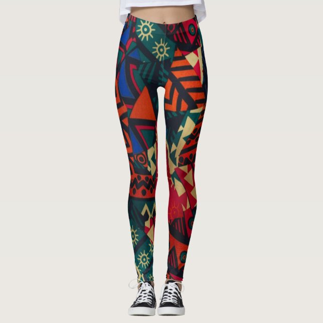 Vibrant African Geometric Tribal Abstract Pattern  Leggings (Framsida)