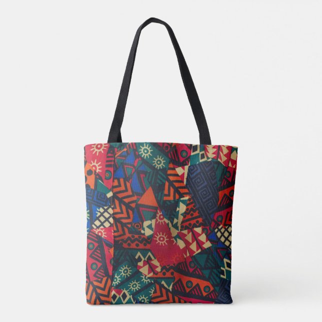 Vibrant African Geometric Tribal Abstract Pattern  Tygkasse (Baksida)