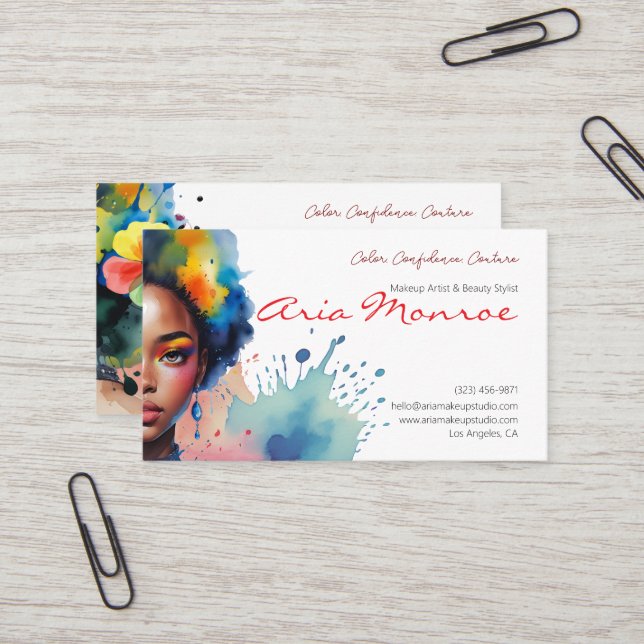 Vibrant Afro Art Makeup Artist Visitkort (Fram/Back In Situ)