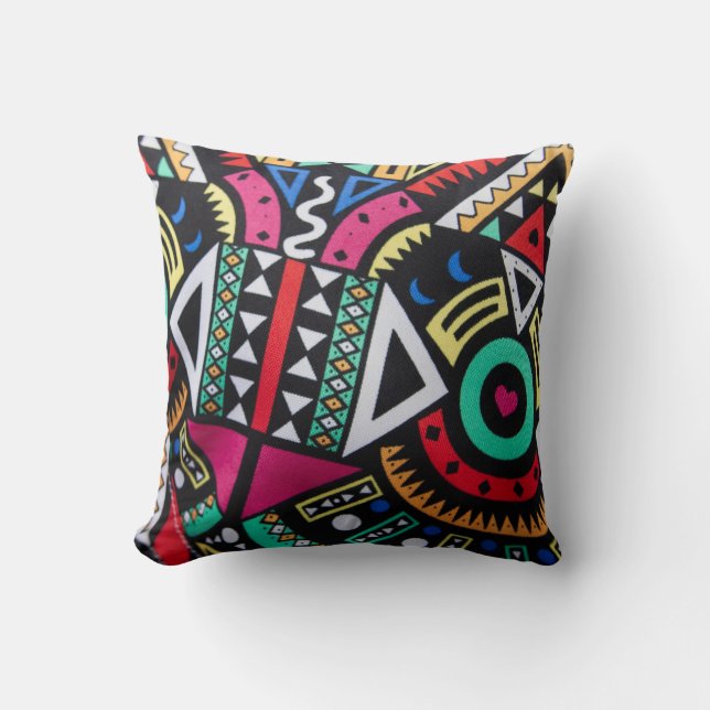 Vibrant Afro-Centric Geometric Pattern – Bold Trib Kudde (Framsida)