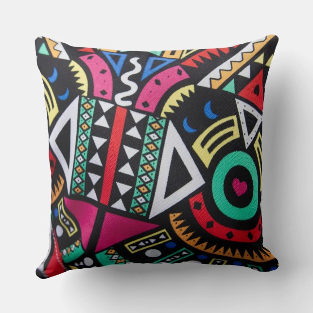 Vibrant Afro-Centric Geometric Pattern – Bold Trib Kudde (Baksida)