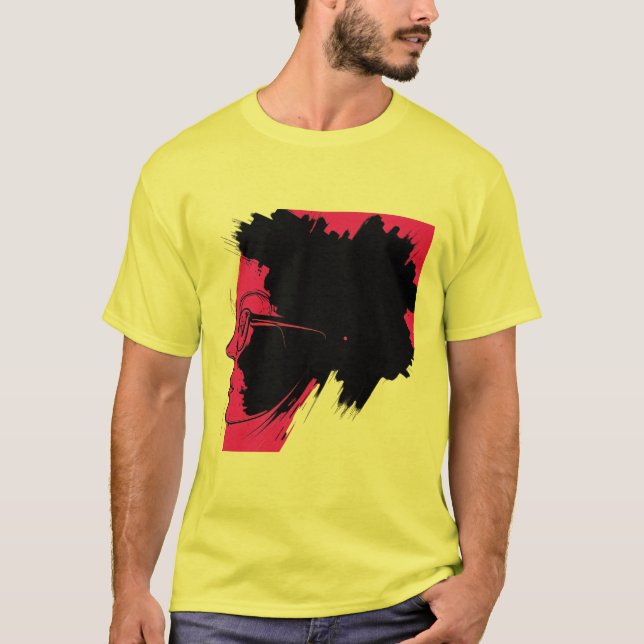 Vibrant Afro Silhouette Art - Rosa och svart T Shirt (Framsida)