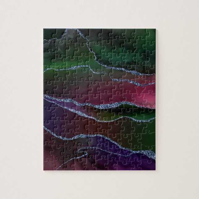 Vibrant Agate | Rik Rosa och Grönt Juveltoner Pussel (Vertikal)