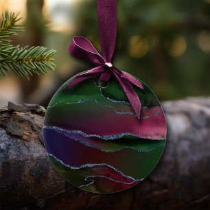 Vibrant Agate Rosa och Grönt av judisk ton i Rik Julgransprydnad Keramik