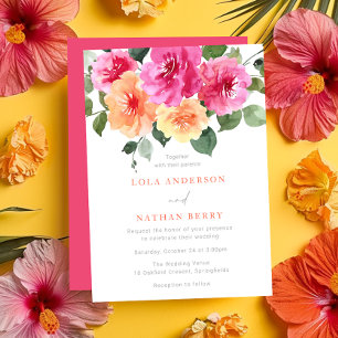 Vibrant alla säsonger vattenfärgen Blommigt Bröllo Inbjudningar