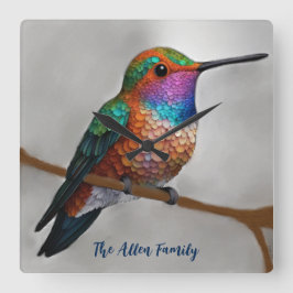 Vibrant Allen’s Hummingbird Painting Fyrkantig Klocka