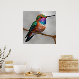 Vibrant Allen’s Hummingbird Painting Poster