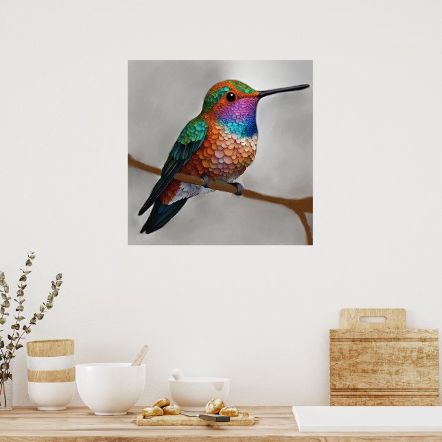 Vibrant Allen’s Hummingbird Painting Poster (Kök)