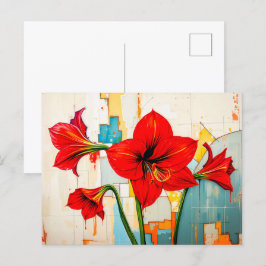 Vibrant Amaryllis i Modern Abstrakt Stil Helg Vykort