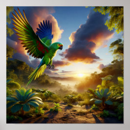 Vibrant Amazon Parrot i Lush Rainforest Poster