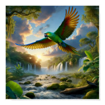 Vibrant Amazon Parrot i Lush Rainforest