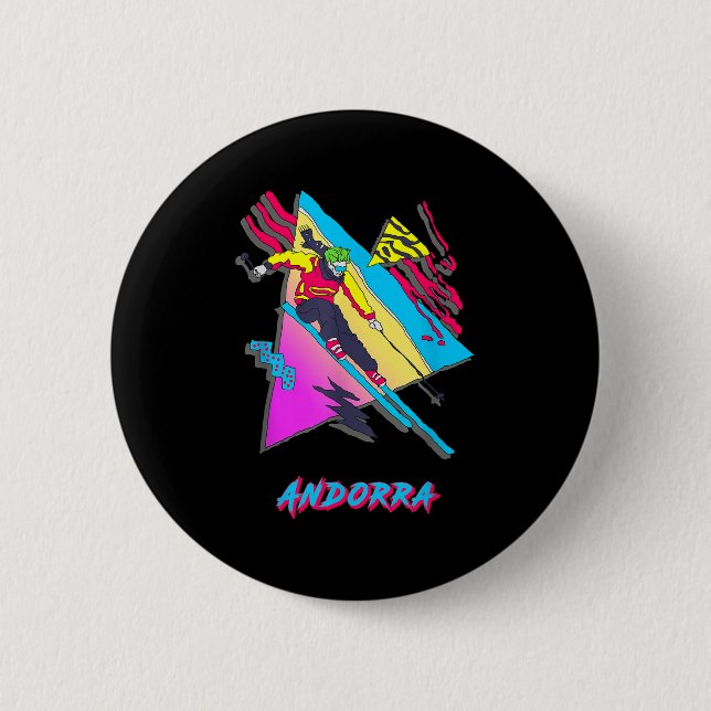 Vibrant Andorra Skiing Äventyr Graphic Knapp (Framsida)