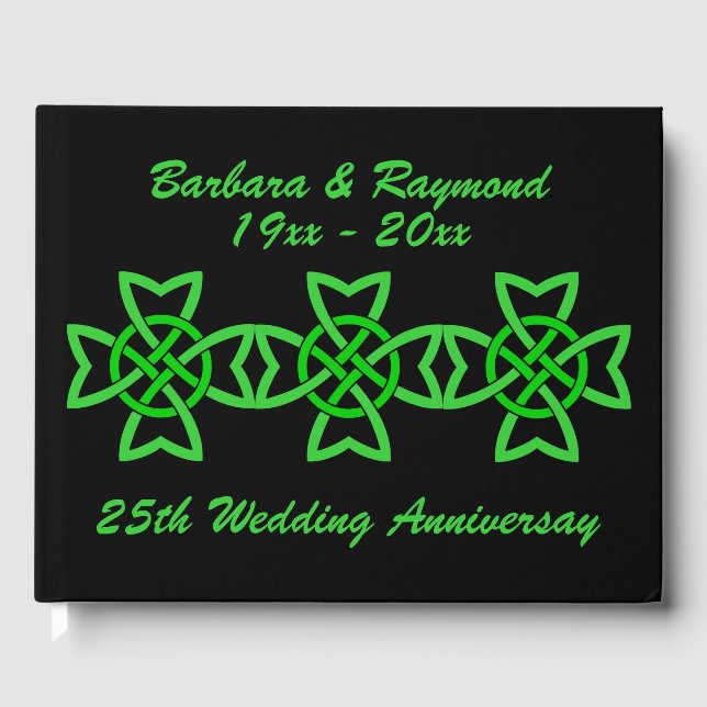 Vibrant Anniury Grönt Irish Celtic Knots black bla Gästböcker (Framsida)