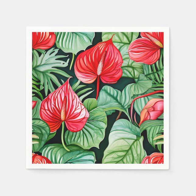 Vibrant Anthurium Watercolor Mönster Pappersservett (Framsidan)