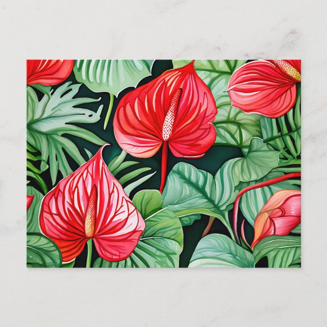 Vibrant Anthurium Watercolor Mönster Vykort (Framsida)