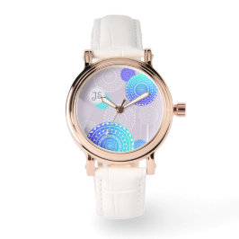 Vibrant Aqua Blue Mandala på Rosa Monogram Armbandsur