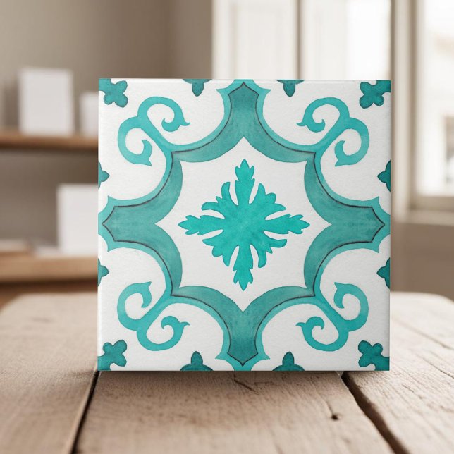 Vibrant aqua blue moroccan Medelhavet stil Kakelplatta (Skapare uppladdad)