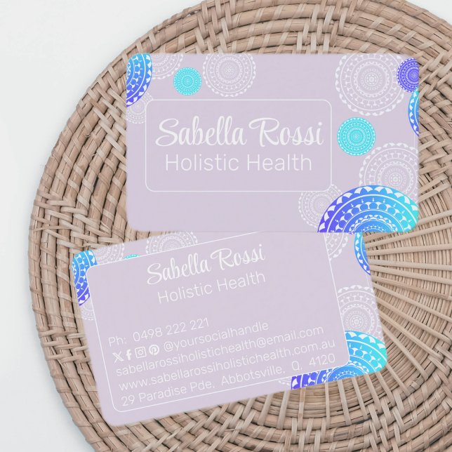 Vibrant Aqua Blue Random Mandala på Rosa Visitkort (Skapare uppladdad)