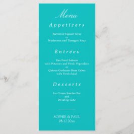 Vibrant Aqua Bröllop Menu Meny