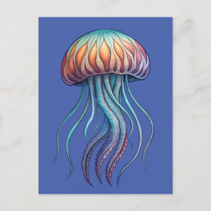 Vibrant Aqua Sea Jelly Fish Vykort