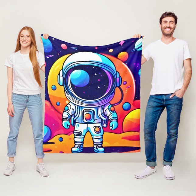 Vibrant astronaut i konsmisk konst fleecefilt (På plats)