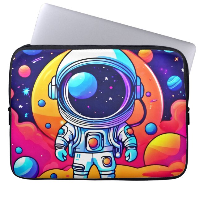 Vibrant astronaut i konsmisk konst laptop fodral (Framsidan)