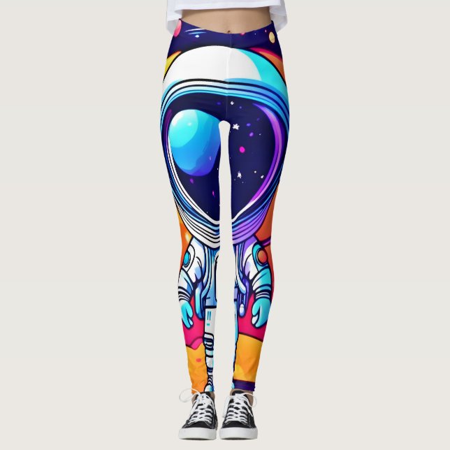 Vibrant astronaut i konsmisk konst leggings (Framsida)