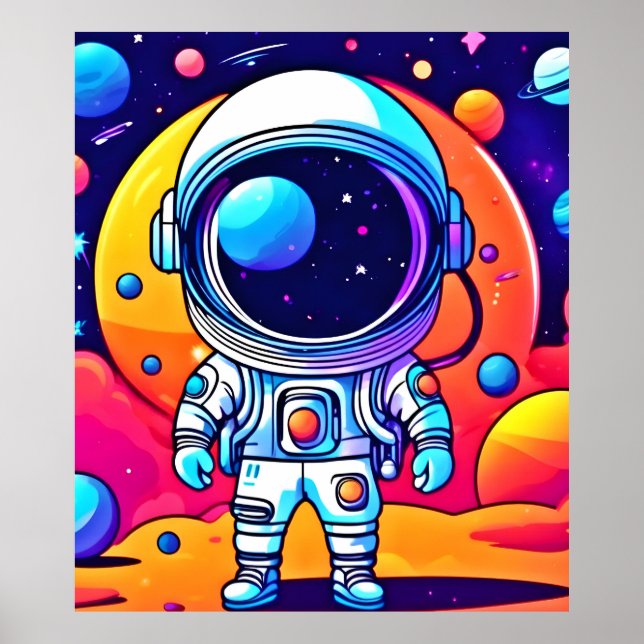 Vibrant astronaut i konsmisk konst poster (Framsidan)