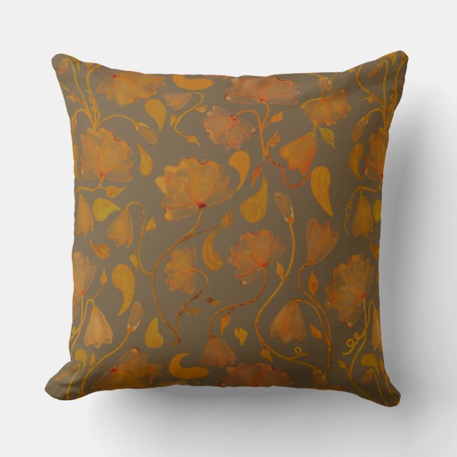 Vibrant Autumn floral in orange and brown Kudde (Framsida)