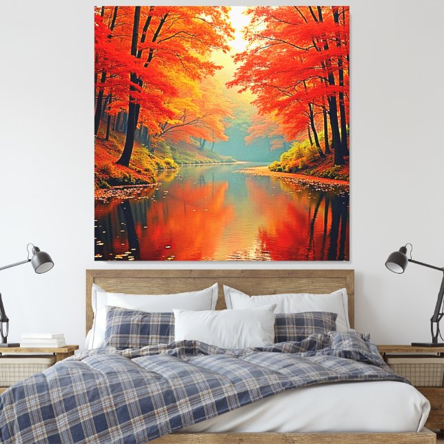 Vibrant Autumn Forest River Canvastryck (Insitu (sovrum))