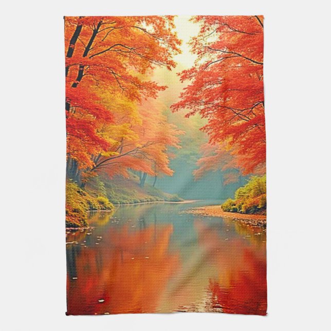 Vibrant Autumn Forest River Kökshandduk (Vertikal)