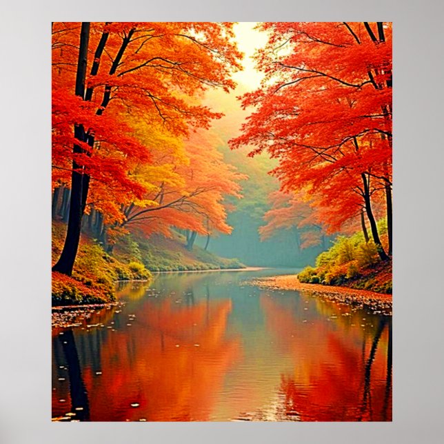 Vibrant Autumn Forest River Poster (Framsidan)