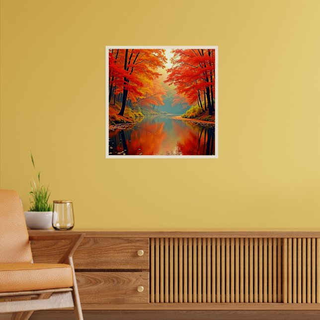 Vibrant Autumn Forest River Poster (Vardagsrum 2)