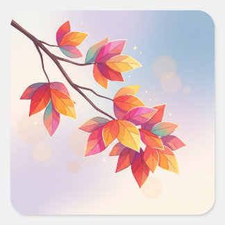 Vibrant Autumn Leaves Branch Fyrkantigt Klistermärke