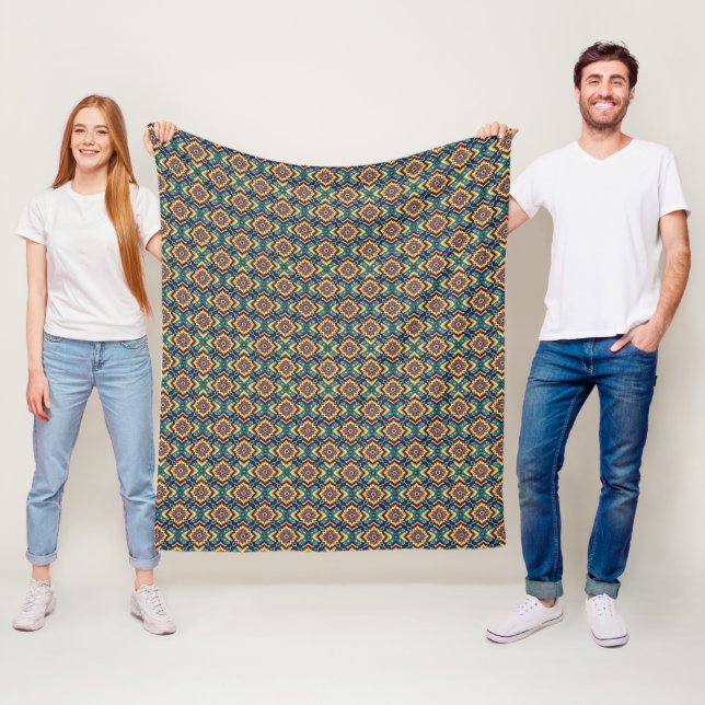 Vibrant Aztec Geometric Blommönster Fleecefilt (På plats)