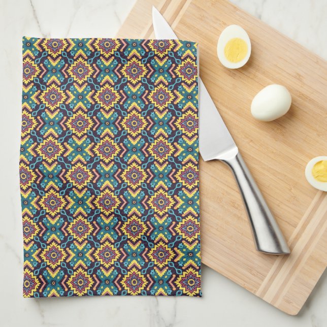 Vibrant Aztec Geometric Blommönster Kökshandduk (Vikt i Fjärdedel)