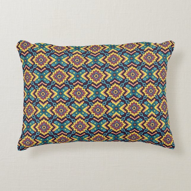 Vibrant Aztec Geometric Blommönster Prydnadskudde (Framsidan)