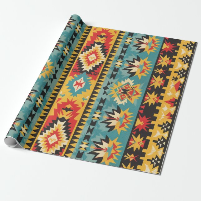Vibrant Aztec Tribal Geometric Presentpapper (Utrullad)