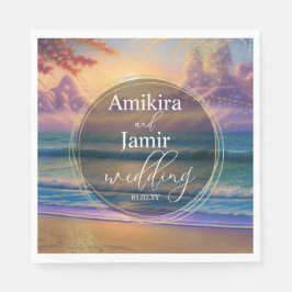 Vibrant Beach Background Faux Glitter Bröllop Pappersservett