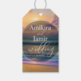 Vibrant Beach Background Faux Glitter Bröllop Presentetikett