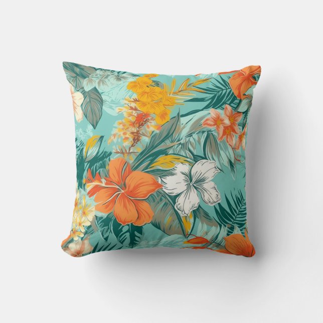 Vibrant Beach Flower Floral Interior Pattern Kudde (Framsida)