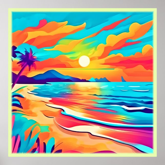 Vibrant Beach Sunset Art Poster (Framsidan)
