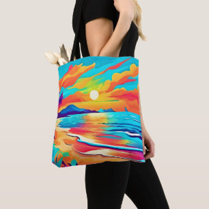 Vibrant Beach Sunset Art Tygkasse