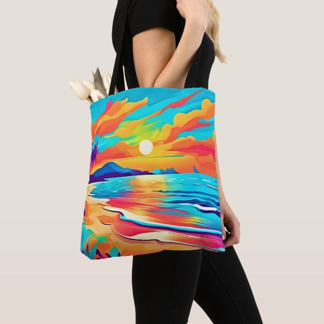 Vibrant Beach Sunset Art Tygkasse (Närbild)