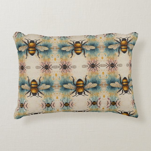 Vibrant Bee Watercolor Mönster Prydnadskudde (Framsidan)
