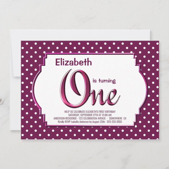 Vibrant Berry Red Polka Dot 1st Birthday Party Inbjudningar (Framsida)