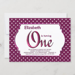 Vibrant Berry Red Polka Dot 1st Birthday Party Inbjudningar