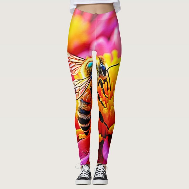 Vibrant bi i blommans design leggings (Framsida)