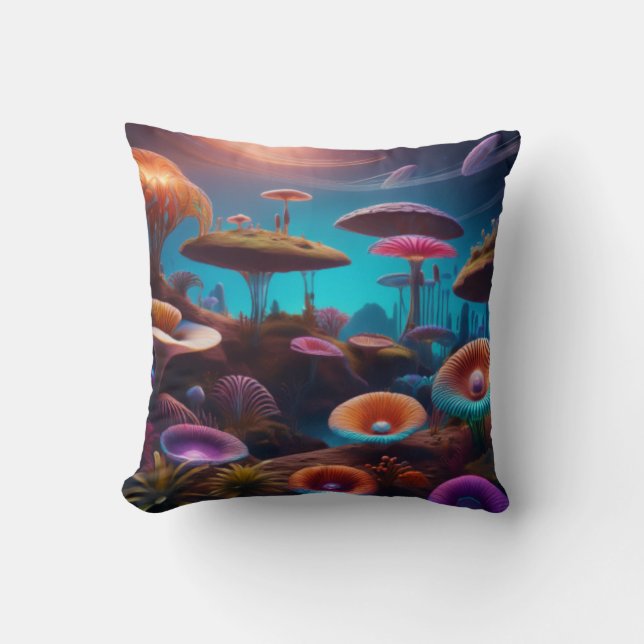 Vibrant bioluminescent svamp i Alien Cosmos Kudde (Framsida)