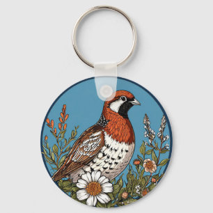 Vibrant Bird, omringad av färgstarka Wildblommor Nyckelring